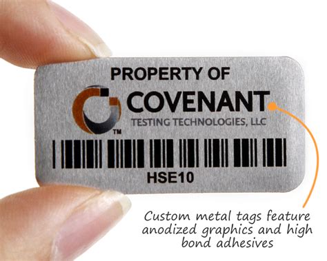 custom metal part tags|custom adhesive metal tags.